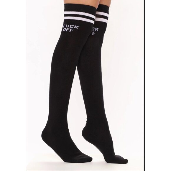 Fashion Nova ✦ “Please F*ck Off” Knee-High Socks ✦ White ✦ Black ✦ NWT - Picture 1 of 5